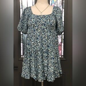 Wild Fable Blue Floral Puff Sleeve Mini Dress